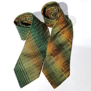 2 Vintage Superba Ties 55" 100% Dacron Green Orange Geometric Neckties 3.5" Wide